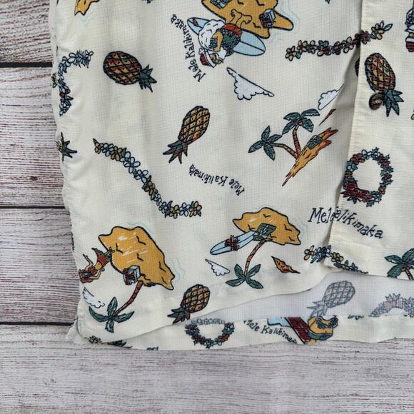 QuikSilver Waterman Collection Mele Kalikimaka Button Down Shirt Mens L Cream - Picture 3 of 10